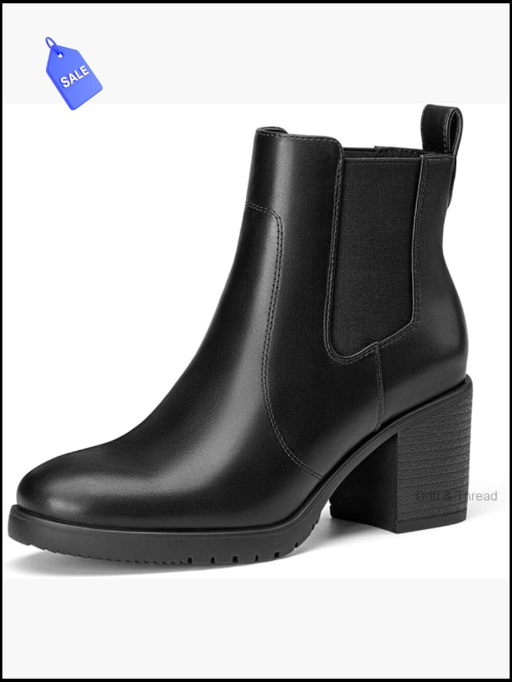 Women's Slip On Elastic Chelsea Ankle Boots Chunky Heel Faux Leather